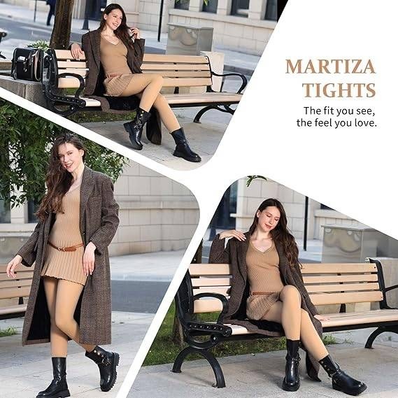 MARTIZA Women's Large-M Beige Fleece Lined Tights Fake Translucent Winter Therma