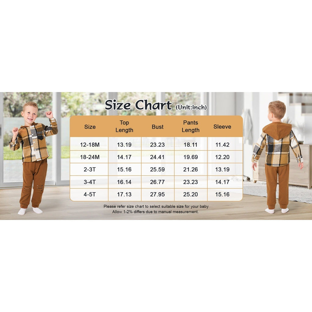 MSRP $26 Renotemy Baby Boy 2-3T Plaid Brown Clothes Set Toddler Long Sleeve