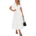 MSRP $53 KIRUNDO Women's White L Summer Maxi Dresses Spring Fashion Short Slee