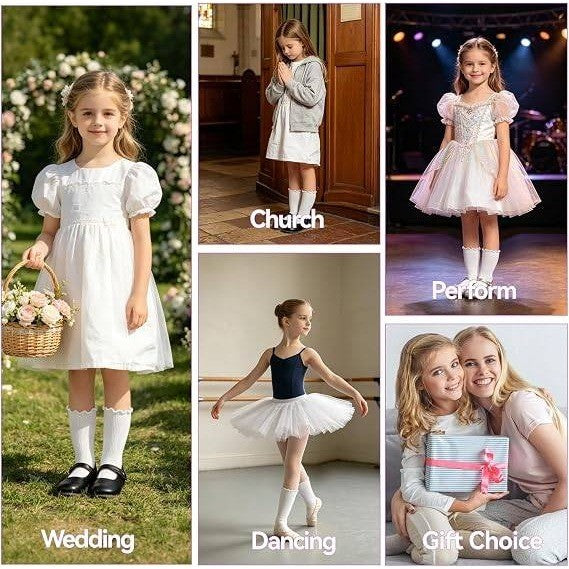Set of 5 BISOUSOX Girls M 6-8Y White Ruffle Socks Cute Frilly Cotton Dress Sock