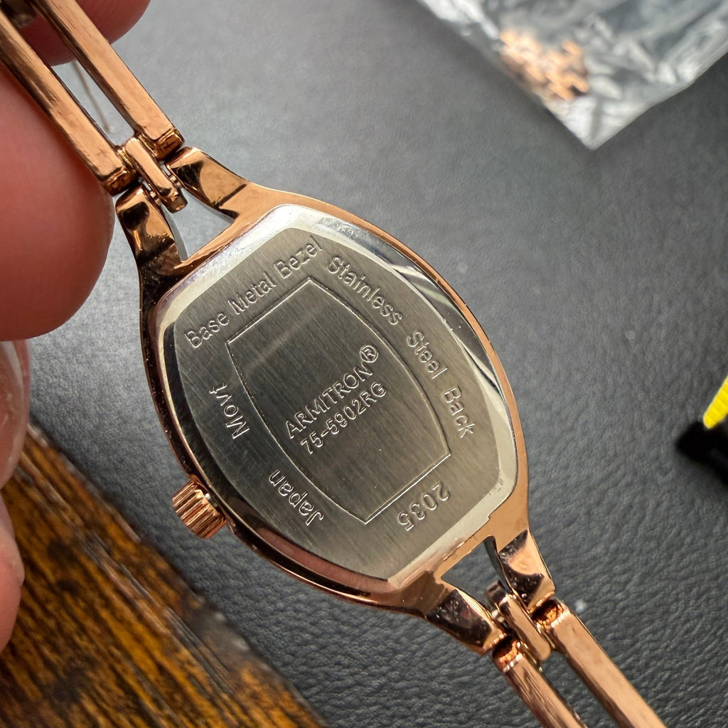MSRP $75 Armitron 75/5902RG Women's Rose Gold Crystal Accented Watch New Batte