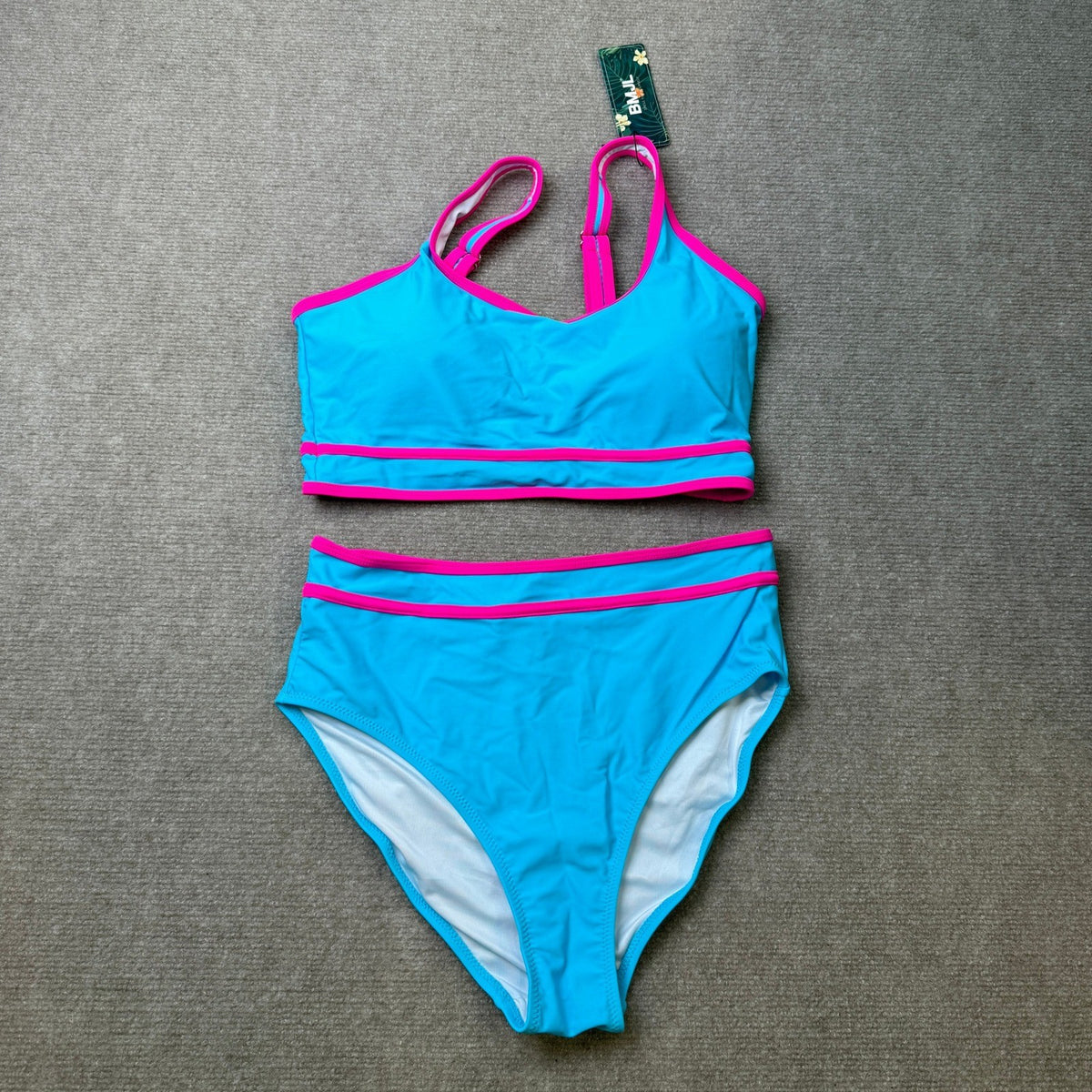MSRP $39 BMJL Women's M Blue High Waisted Bikini Set Sporty Two Piece Color Blo