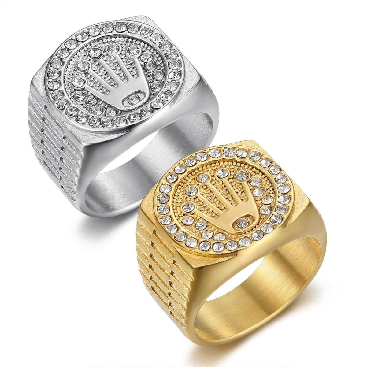 Rapper Crown Ring Men's Hip-Hop Party Nightclub Titanium Steel Jewelry Size 8-13