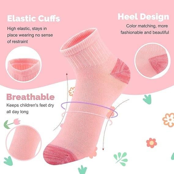 Set of 20 BOSSUN Multicolor 7-10Y Girls Ankle Socks Comfortable Breathable for