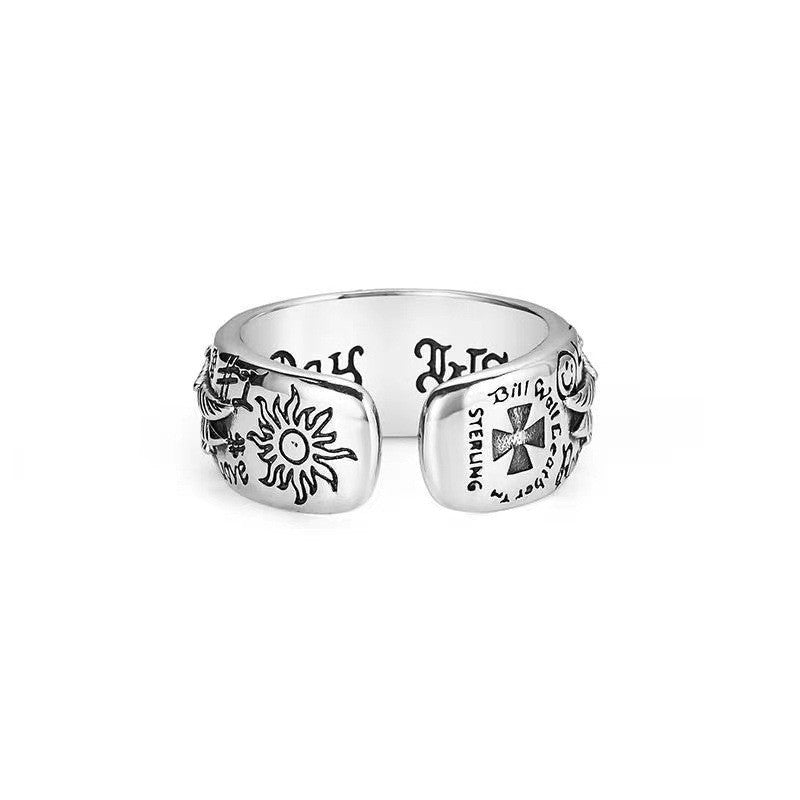 925 Sterling Silver Angel Wings Sun Ring Men's Women's Size 9 Adjustable 8-10