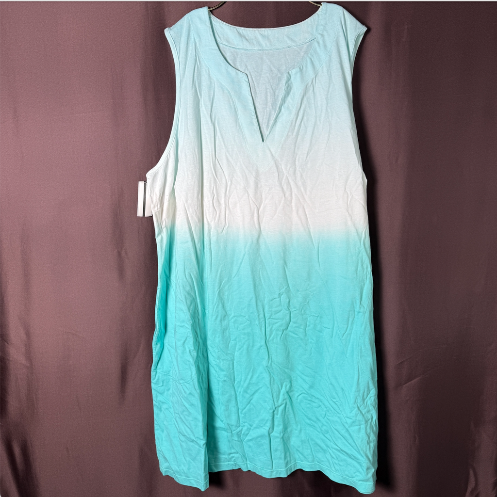 Lands' End Women's M LONG Cotton Jersey Sleeveless Swim Cover-up Dress Print
