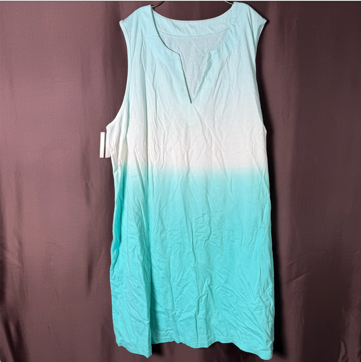Lands' End Women's M LONG Cotton Jersey Sleeveless Swim Cover-up Dress Print