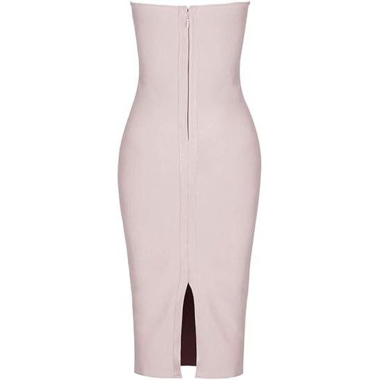 UONBOX Women's S Nude Strapless Elegant Tassel Tube Bodycon Bandage Dress