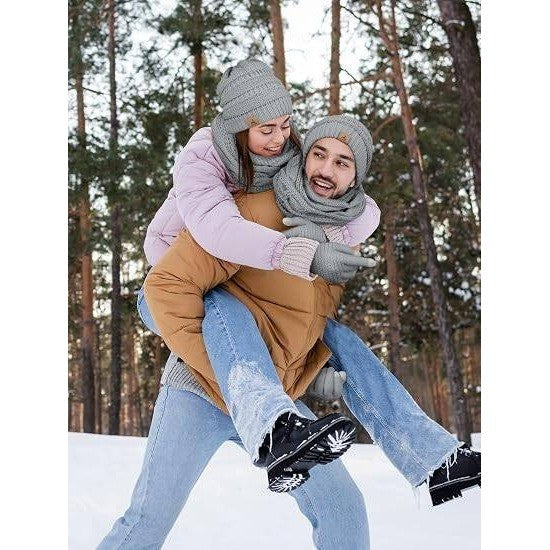 MSRP $20 LOROME Unisex Light Gray Winter Beanie Hat Scarf Gloves Set Warm Fleece