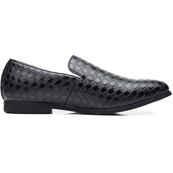 Santimon Men's US 6 Black Woven Moccasin Leather Slip-On Smoking Loafers Lightwe