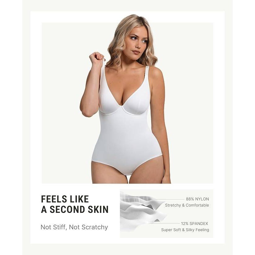 MSRP $41 FeelinGirl Women's M Shapewear Tummy Control Bodysuit Deep V Neck
