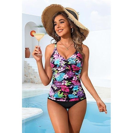 MSRP $44 Tempt Me Women's M Colorful Flower Two Piece Swimsuit Tummy Control