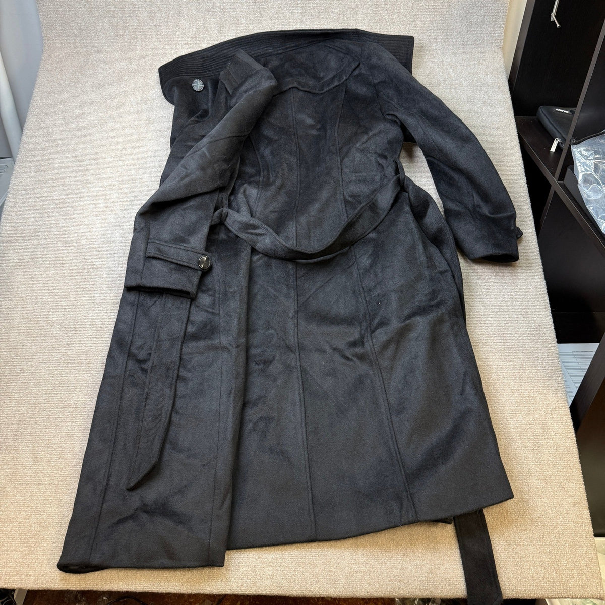 MSRP $156 Escalier Women's L Wool Trench Coat Winter Double-Breasted Jacket wi