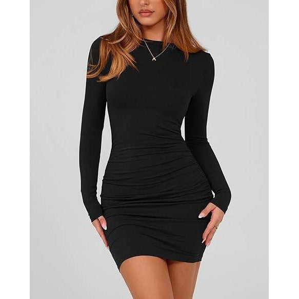 MSRP $39 BTFBM Womens XS Black Spring Fashion Long Sleeve Boat Neck Mini Dress