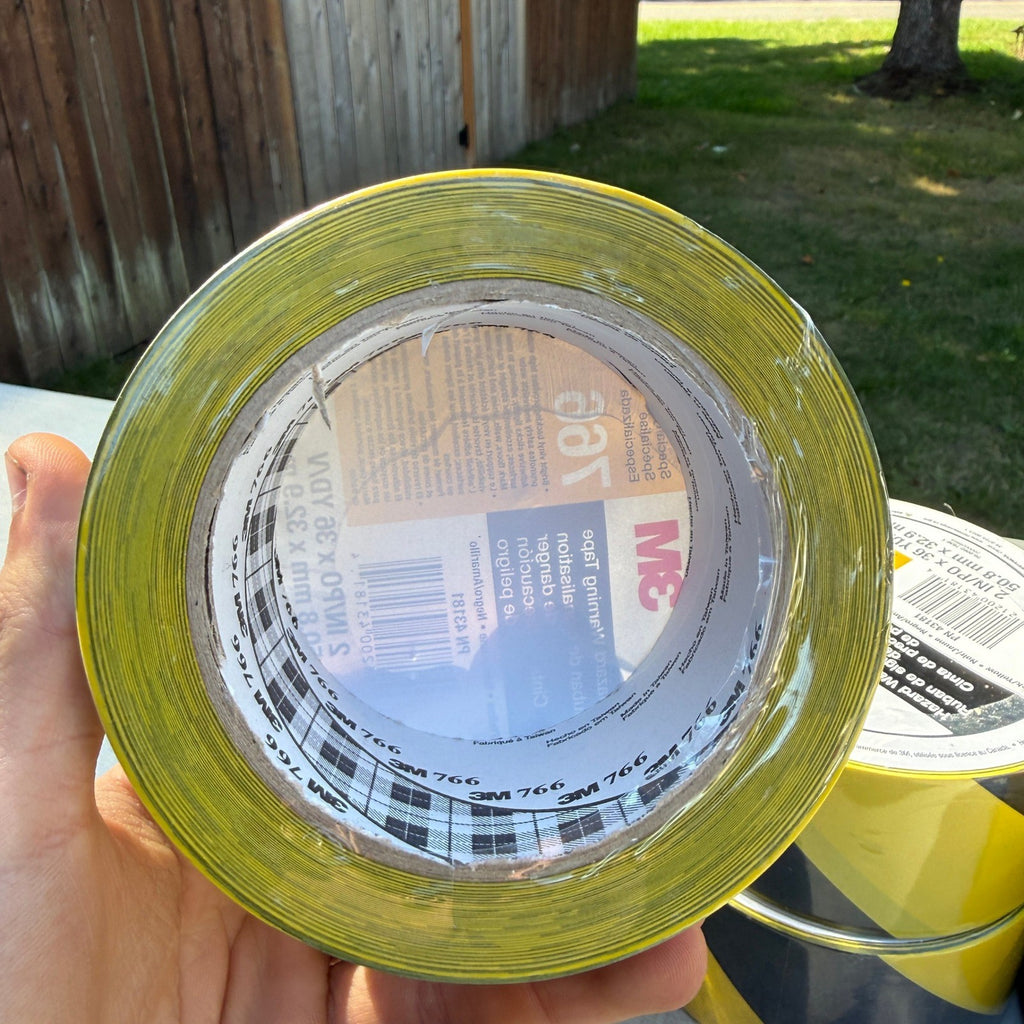 Set of 5 3M 766 Hazard Warning Tape Black/Yellow 2" x 36 yd & Uline Caution
