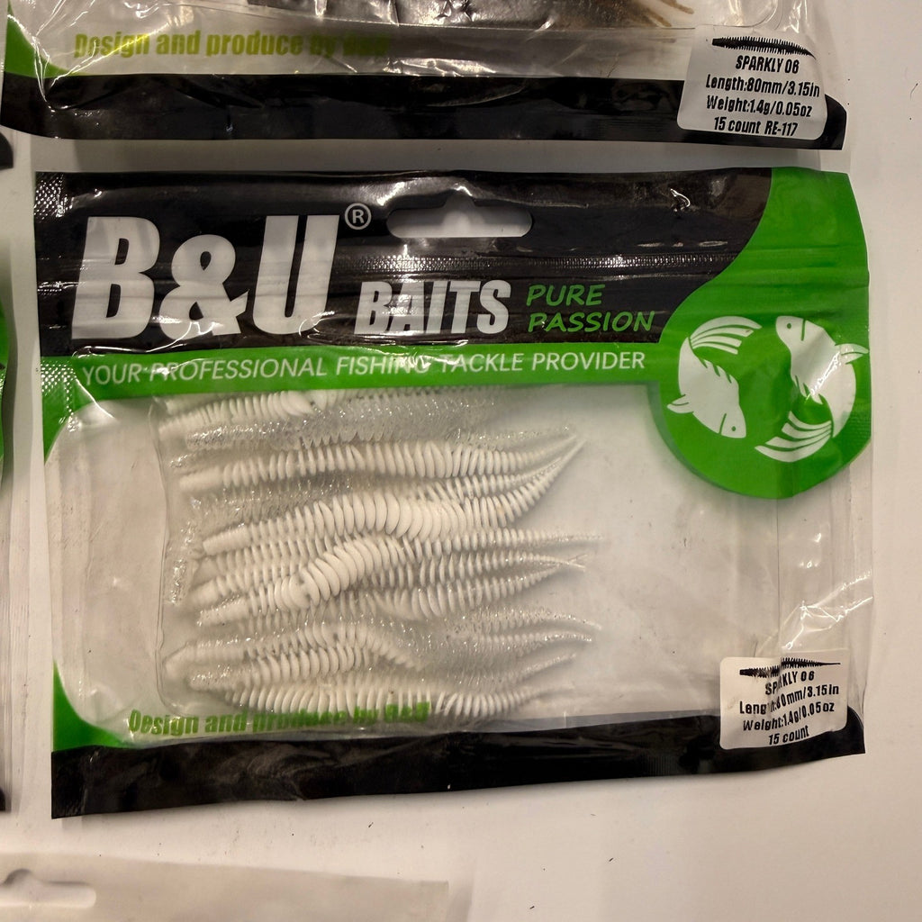 Set of 5 (15 pcs Each) B&U Baits Floating Soft Fishing Sparkly 3.15" Fishing
