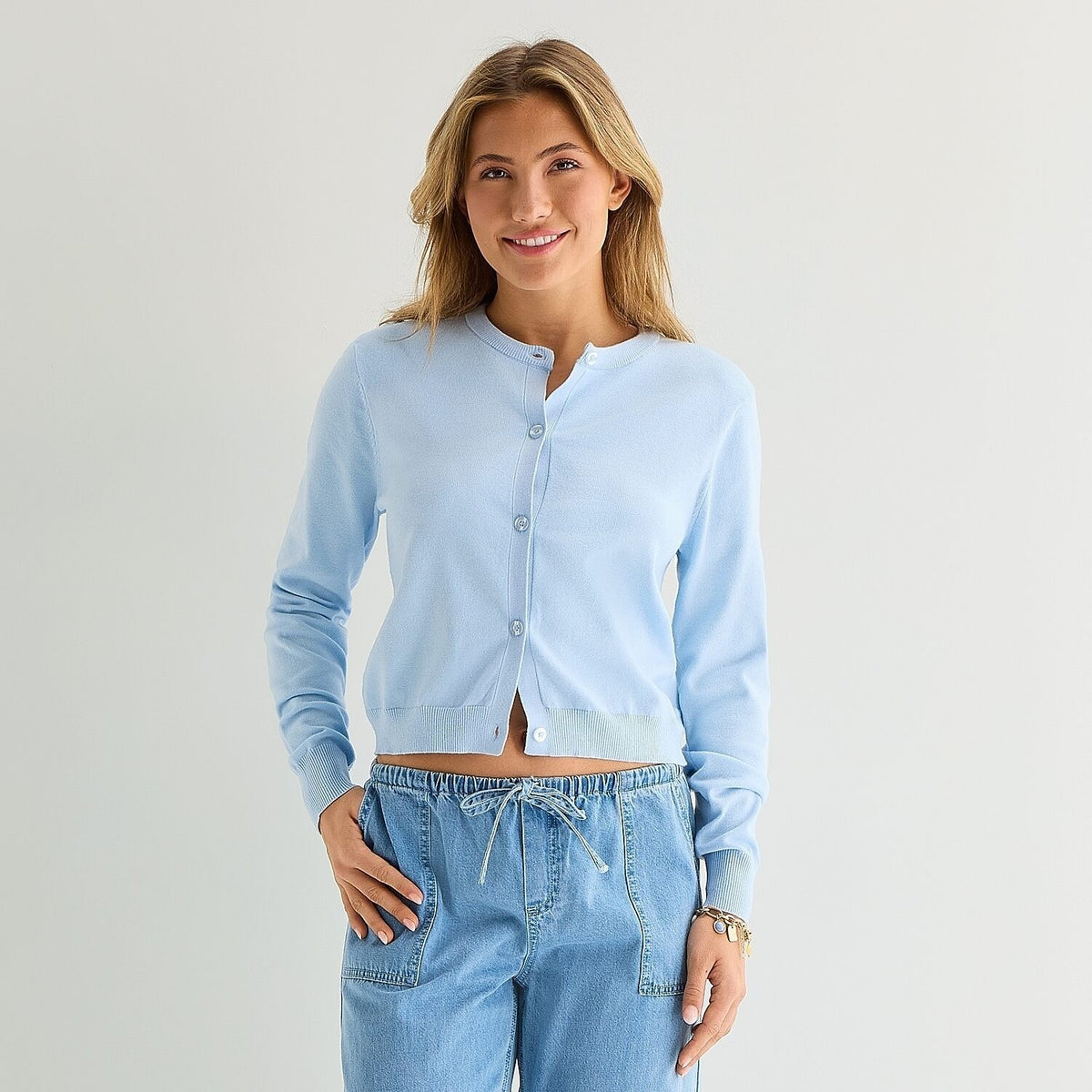 MSRP $34 Forever 21 Womens L Blue Jewel Neck Button Juniors Cardigan Long Sleev