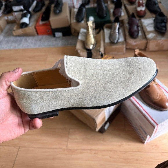 Santimon Mens US 11 Beige Suede Casual Plain Loafers for Formal Occasions Weddin