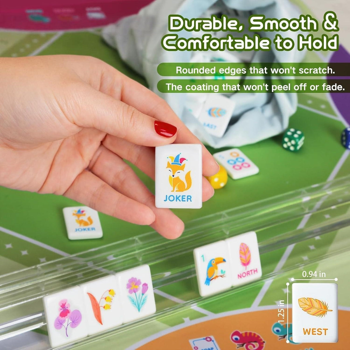 Virora Mahjong Mini Mahjong Set for Kids & Beginners, Green Portable Travel Mah