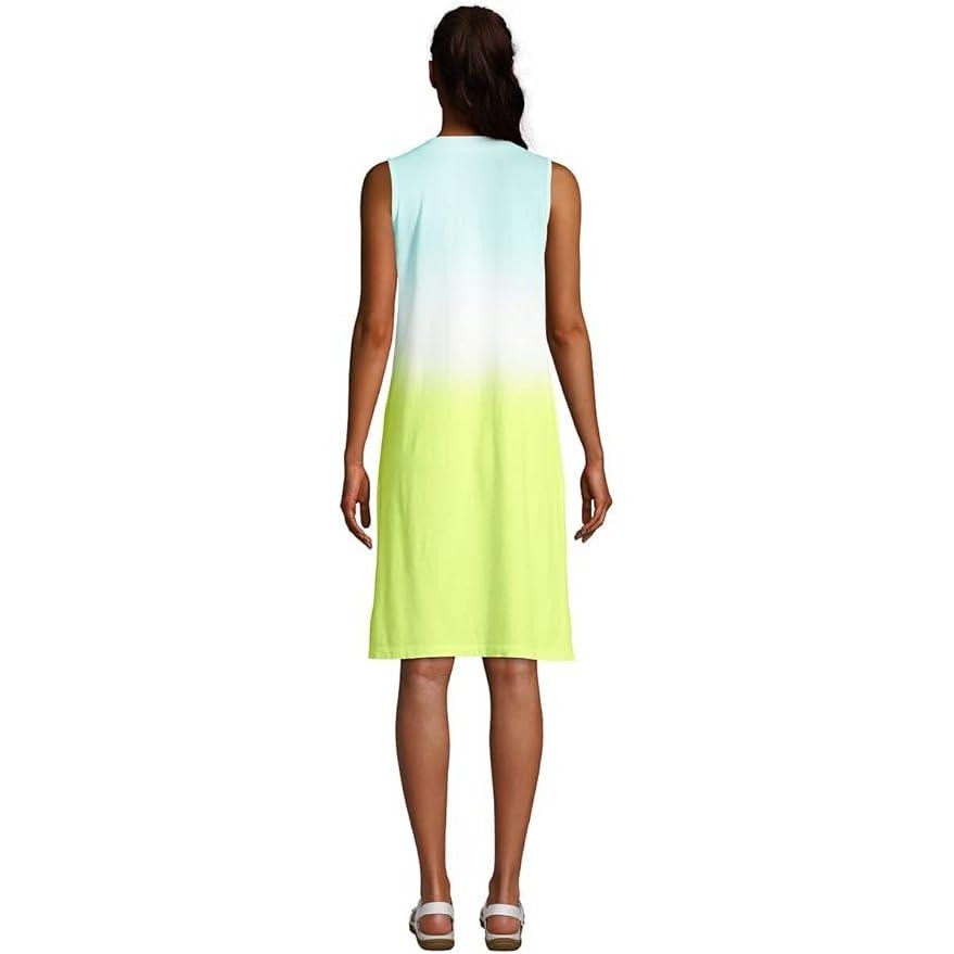 Lands End Womens M Cotton Jersey Sleeveless Swim Cover-up Dress Lemon Lime Ombre