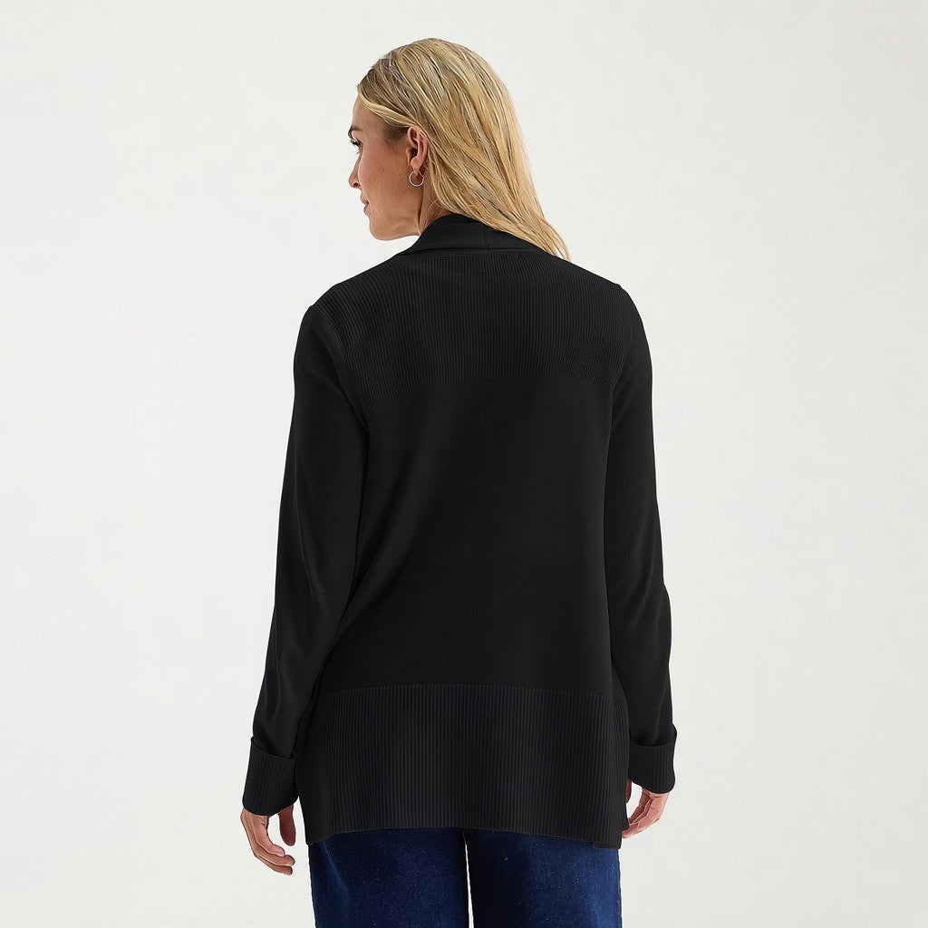 MSRP $54 Liz Claiborne Women L Tall Black Open Front Cardigan Layered Sweater L