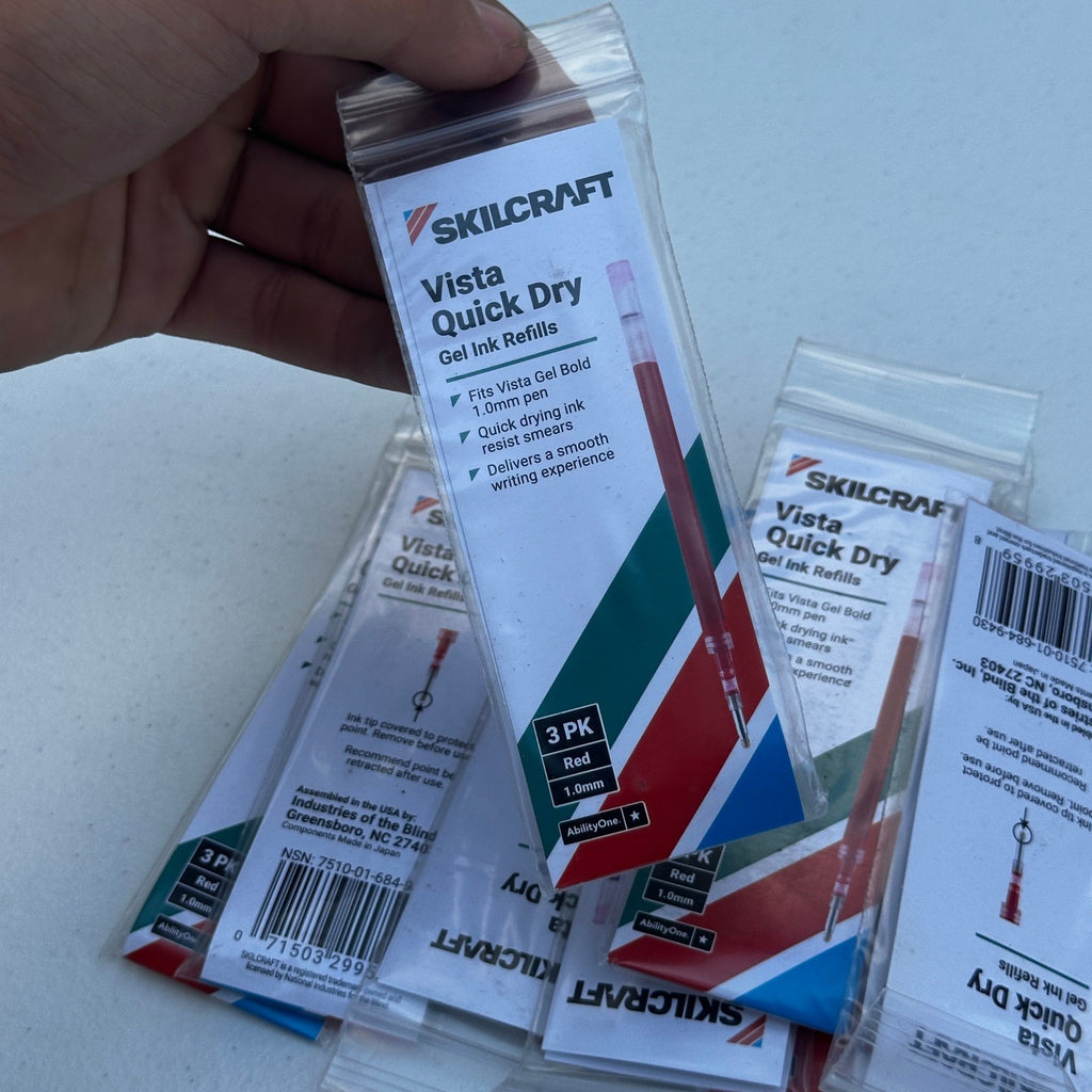 Set of 10 Skilcraft Vista Quick Dry Gel Ink Refills Red 1.0mm Bold 3 Pack 7510-0