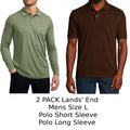 2 Pack Lands' End Mens L - Simple Olive LS & Rich Coffee SS Polo Shirt