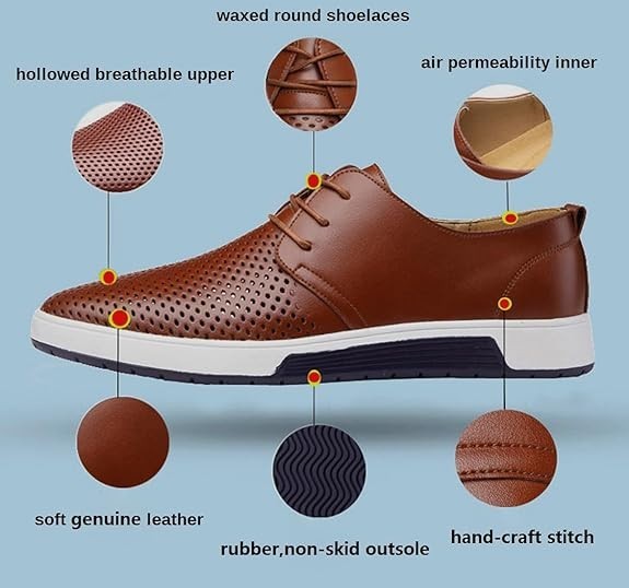 Santimon Men's US 8, 11 Brown Casual Derby Shoes Breathable Non Slip Sneakers