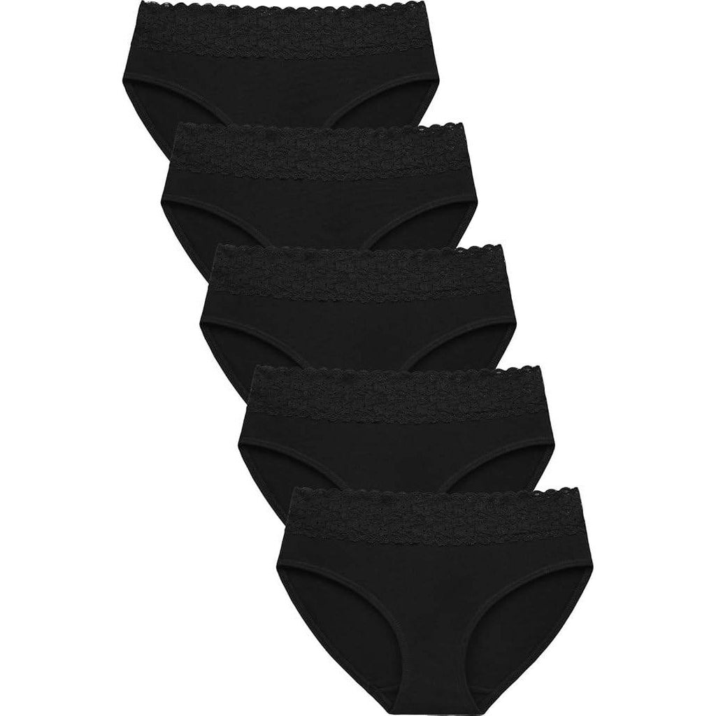 Set of 5 MSRP $26 AYMEFF Women's L Black Cotton Bikini Brief Underwear