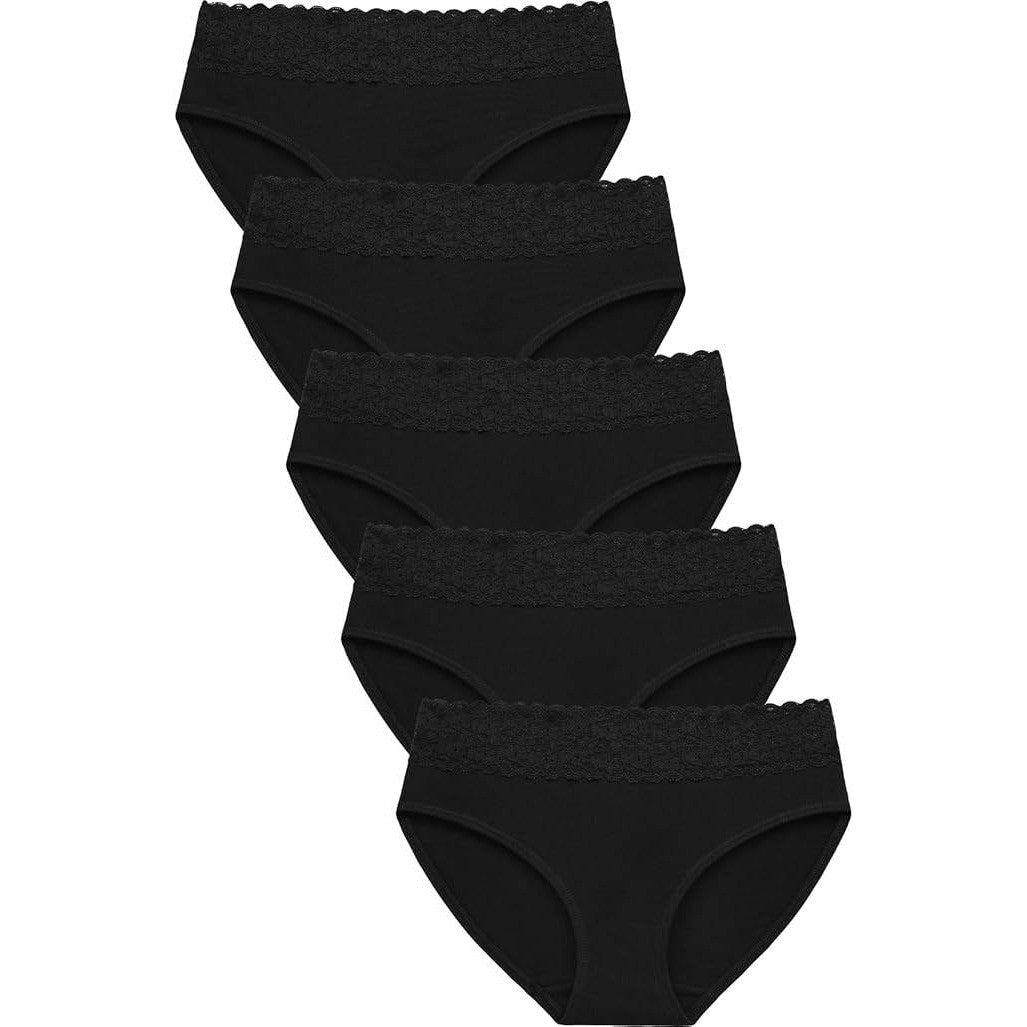 Set of 5 MSRP $26 AYMEFF Women's L Black Cotton Bikini Brief Underwear