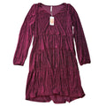Simplee Women's L Wine Red Velvet Long Sleeve V Neck Fall Cocktail Dress Tiered