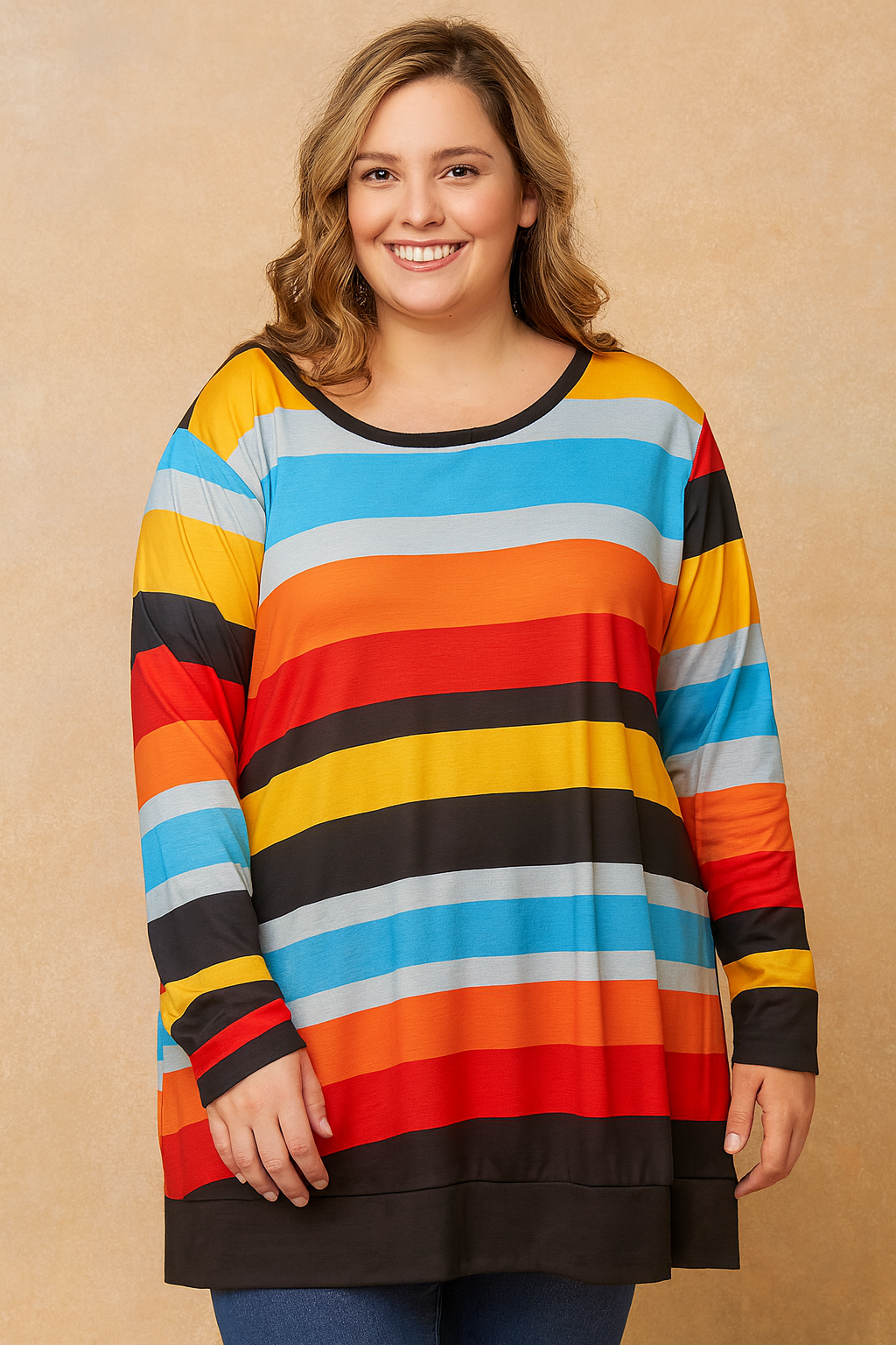 ROSRISS Women's 14W-18W Striped Sweatshirt Colorblock Long Sleeve Shirt Tunic
