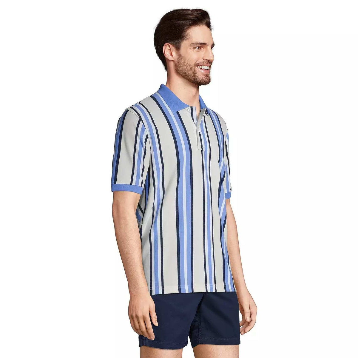 2 Pack Lands' End Mens Polo SS - 2XL/T Golden & 2XL Ivory/Chi Blue Striped