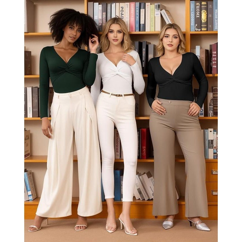 MSRP $34 MANGOPOP Women's XXL Deep V Neck Twist Knot Fitted Long Sleeve