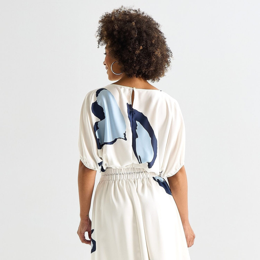 MSRP $48 Worthington Womens L Petite Polar Bear Blue Satin Blouse Boat Neck El