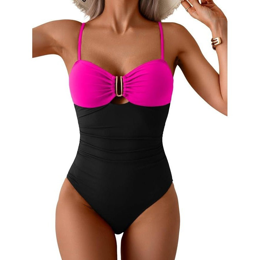 MSRP $49 Eomenie Women's M One Piece Swimsuit Tummy Control U Wire Ruched