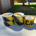Set of 5 3M 766 Hazard Warning Tape Black/Yellow 2" x 36 yd & Uline Caution