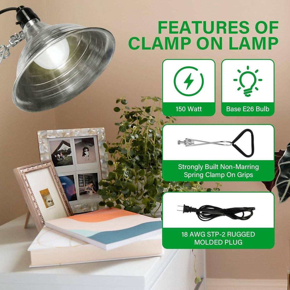 Simple Deluxe Clamp Lamp Light Socket with 8.5 Inch Aluminum Reflector, Suit for