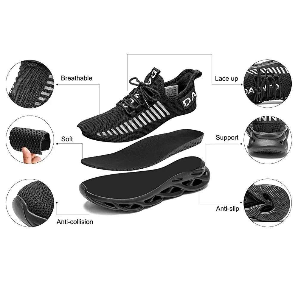 Dannto US Men's 11 / Women's 12 Black Running Shoes Breathable Walking Sneakers