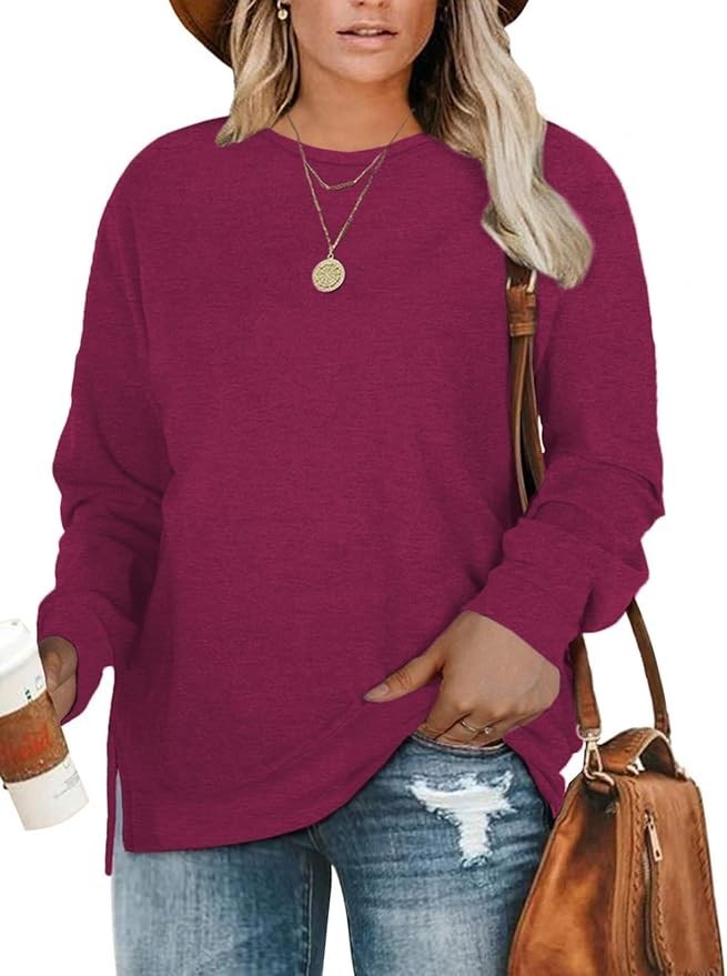 DOLNINE Plus-Size 14W-16W Womens Casual Sweatshirt Top Side Slit Pullover Shirt