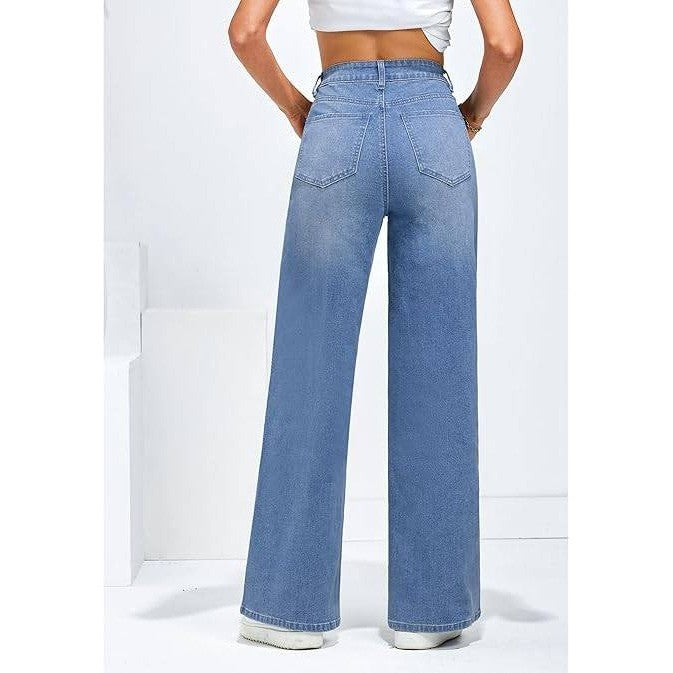 MSRP $52 GRAPENT Women's L Cool Blue Wide Leg Jeans Trendy High Waisted Stretch