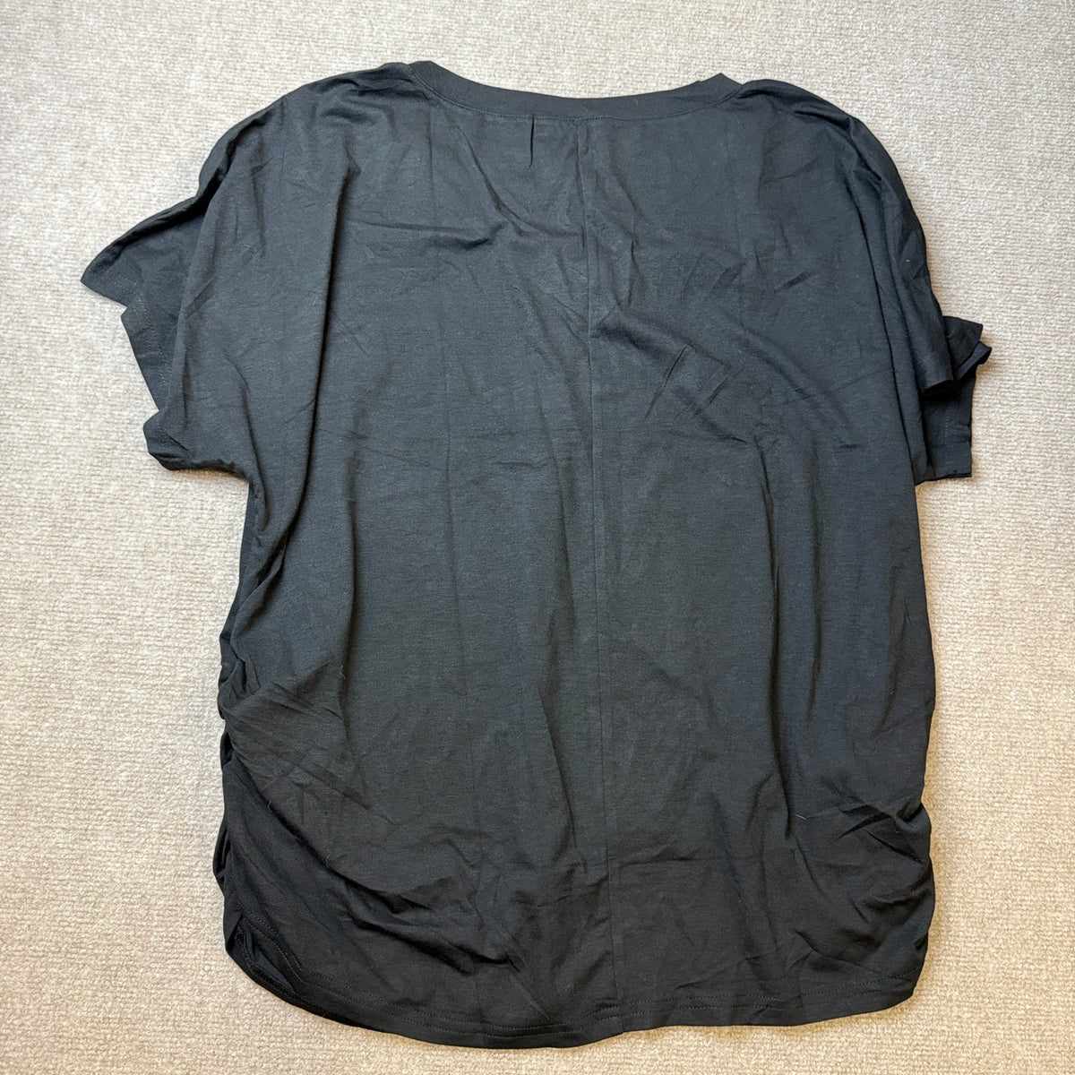 WIHOLL Women's XXL Black T-Shirt Short Sleeve V Neck Dolman Top with Side Shirr