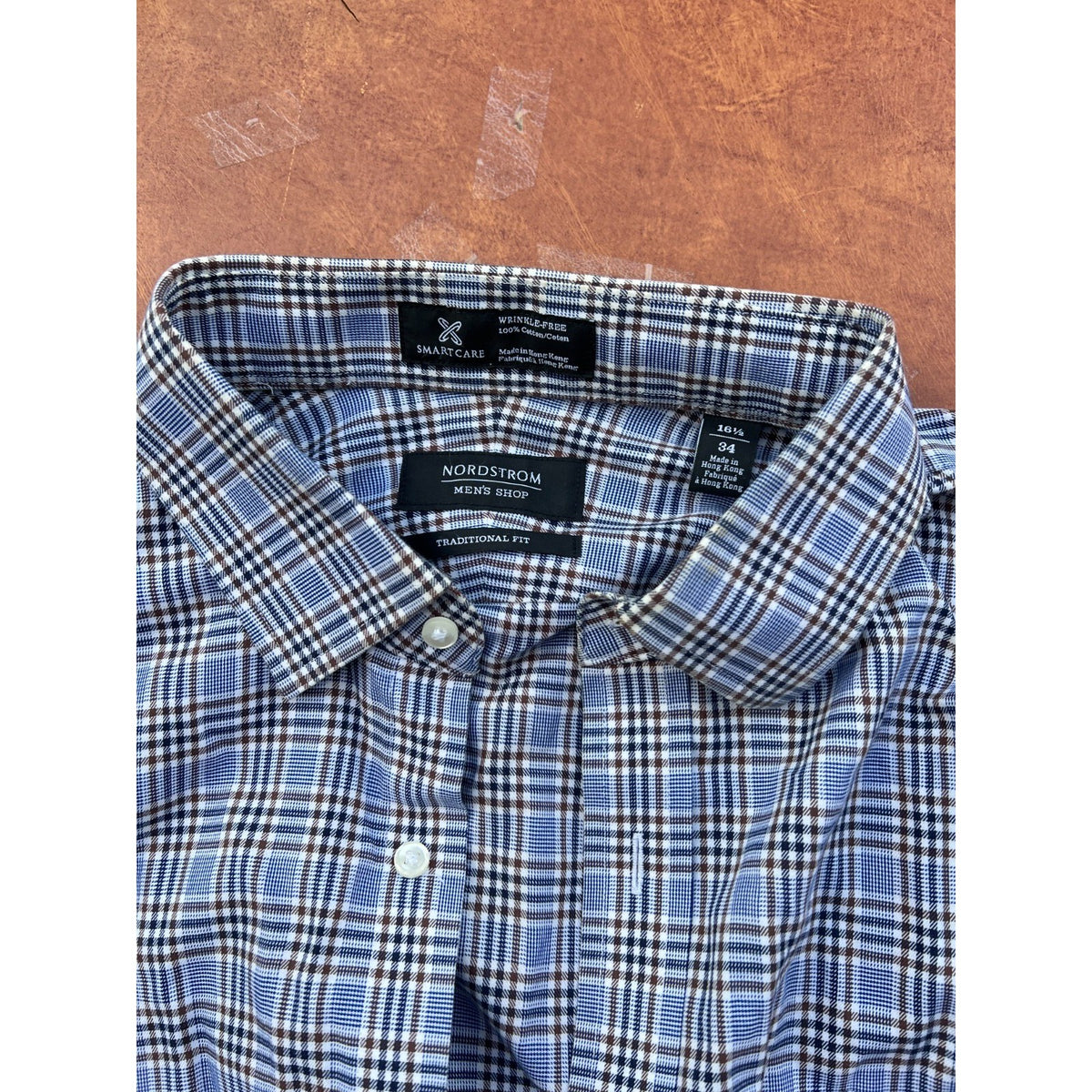 Nordstrom Shirt Men's 16.5/34 Traditional Fit Blue Plaid Long Sleeve Button Up