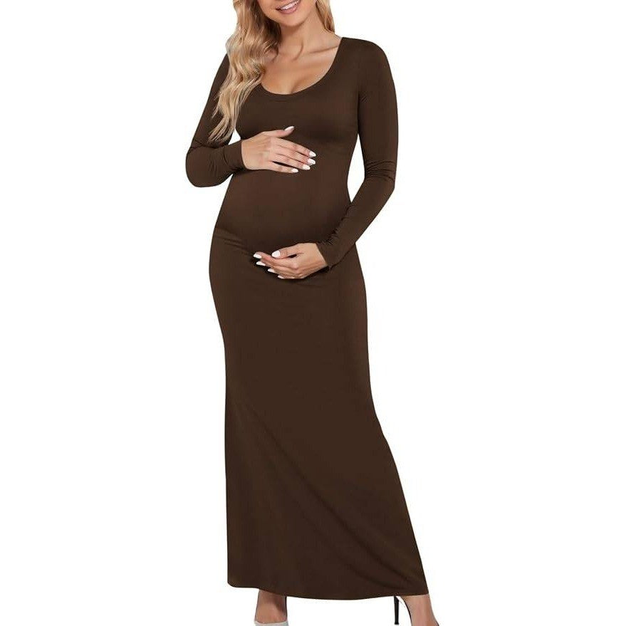 MSRP $43 Yousify Women's M Maternity Maxi Dress Long Sleeve Slim Fit Pregnancy
