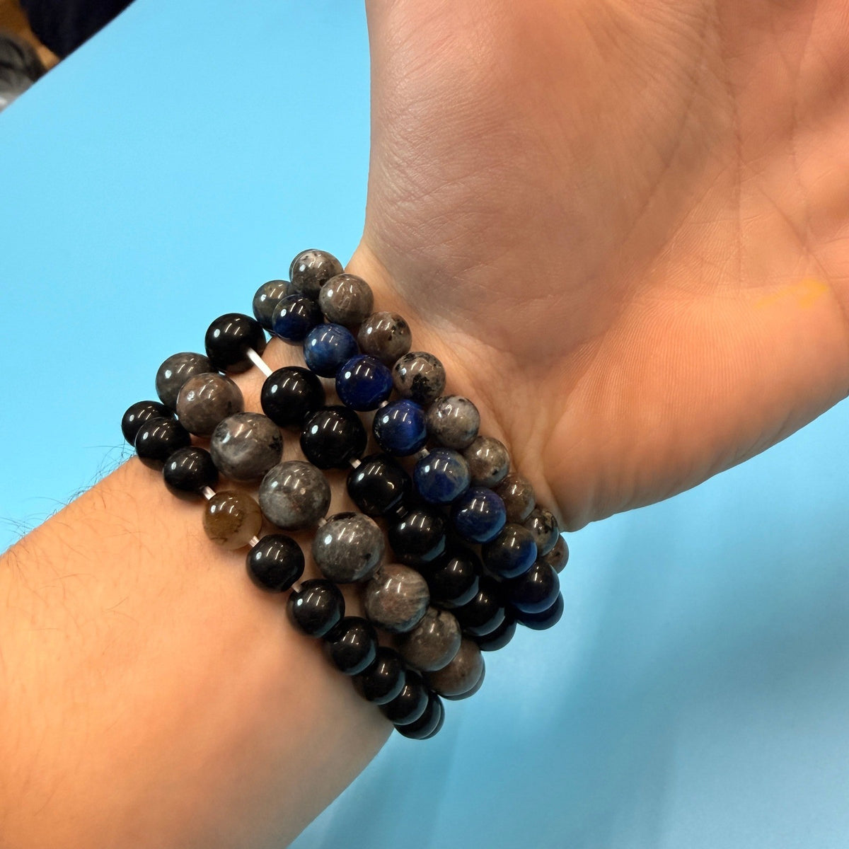Set of 5 Natural Gemstone Round Beads Stretch Bracelets, 4oz, №B54