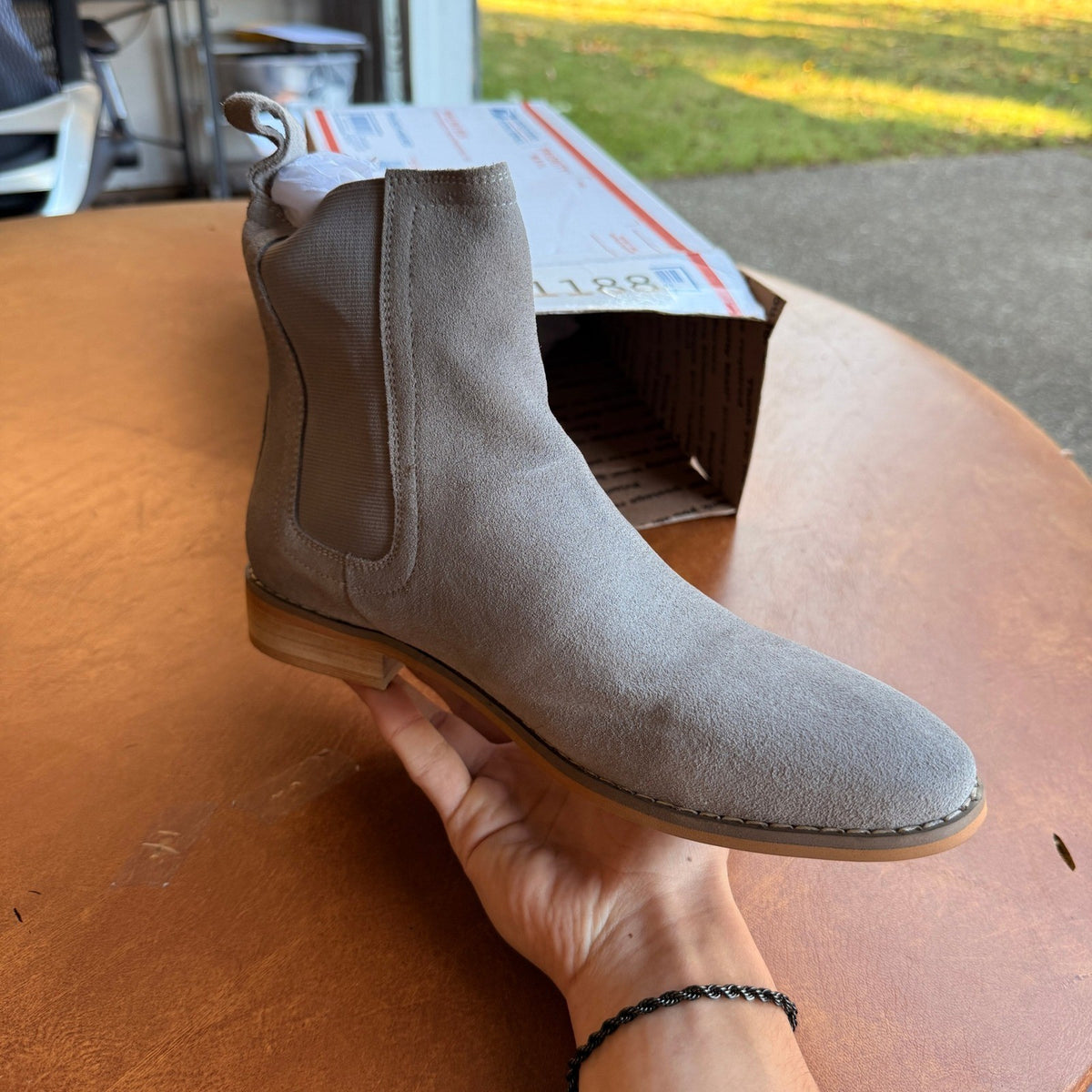 Santimon Men's US 7 Grey Suede Slip On Casual Dress Chelsea Boots
