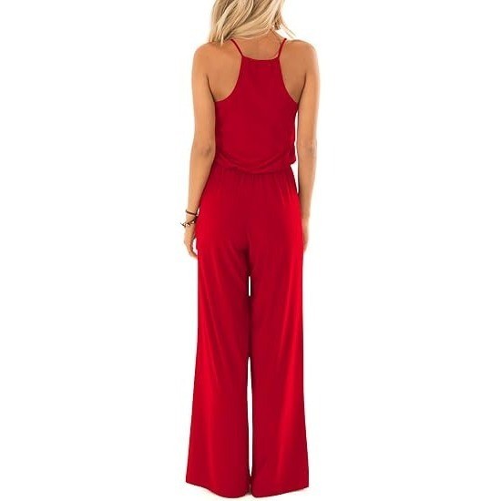 MSRP $52 Lacozy Women's M Red Summer Jumpsuits Casual Loose Sleeveless Spaghetti