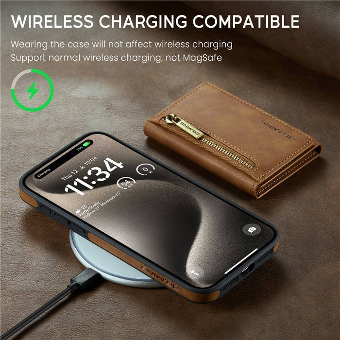 DG.MING M5 For iPhone 15 Pro Max Magnetic Detachable Zipper Wallet Case RFID Blo