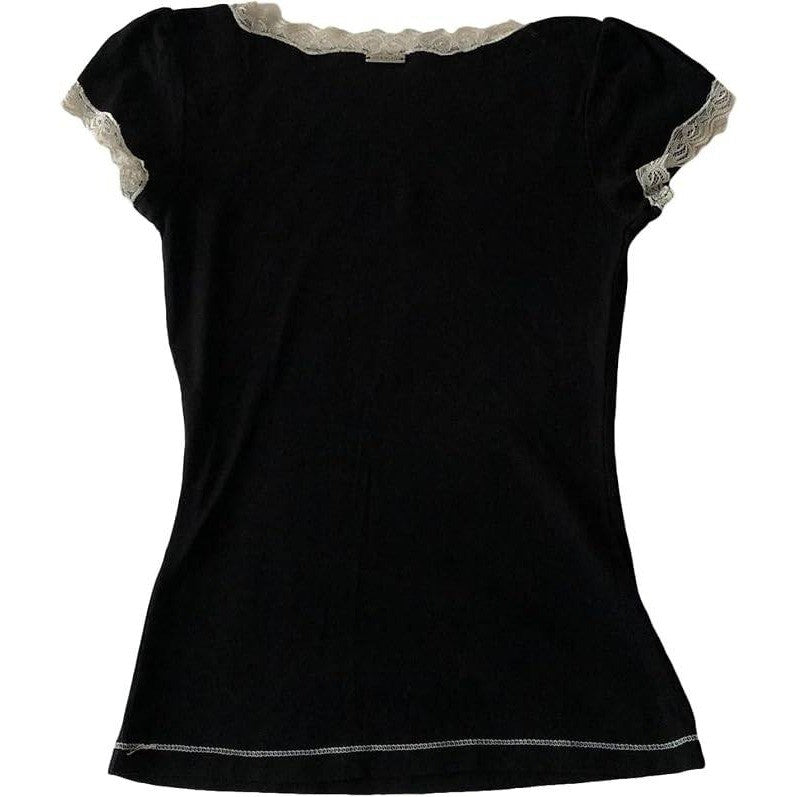 MSRP $23 Aopwsrlyi Women's L Y2k Fairy Grunge Shirt See Through Square Neck Lace