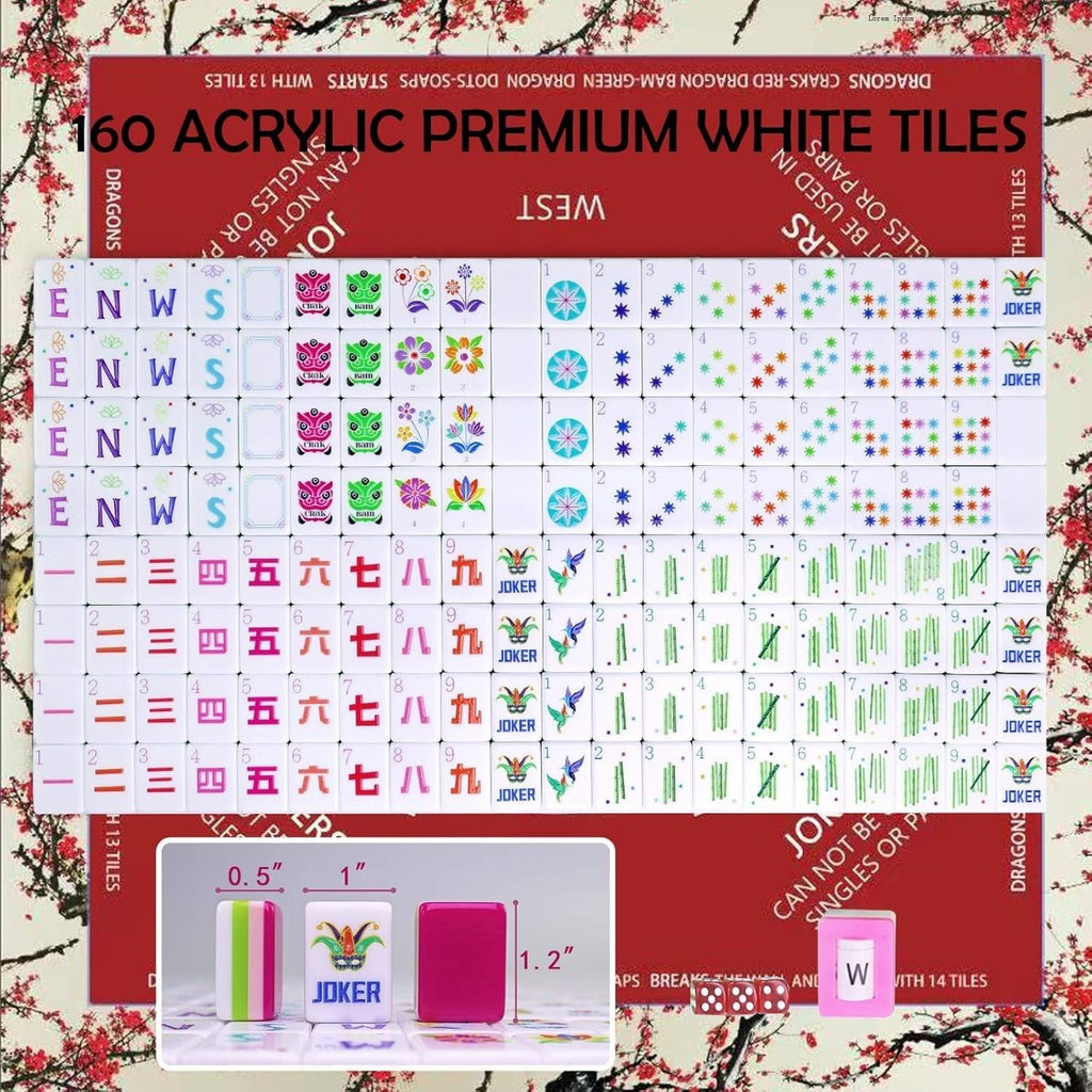 American Mahjong Game Set 160 Acrylic Tiles Red Carrying Case MISSING TABLE MAT